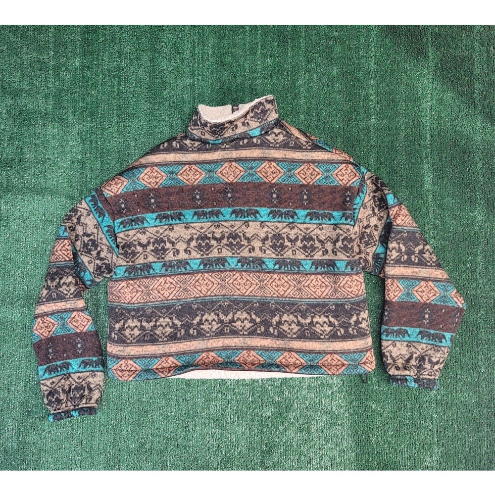 Zaful Women's Western Cropped Sweater w/ zipper Sz: 4 Geometric Pattern EUC - Picture 8 of 8